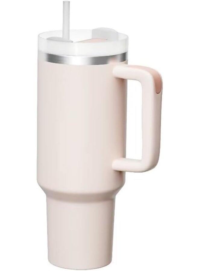 40 oz Insulated Travel Tumbler with Handle & Straw - Stainless Steel Vacuum Mug for Iced Tea, Coffee & Water (Rose Design) - Image 1